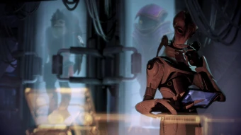 Mordin Solus doing research on krogan