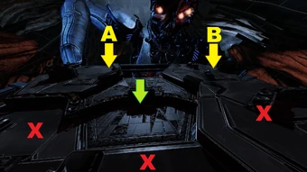 Hold the central platform with your squad, and avoid the three rear platforms. Make runs to respawning thermal clips at (A) or (B) as needed.