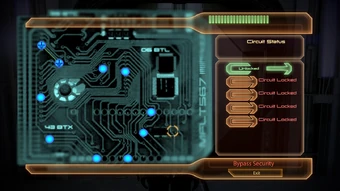 Example of the bypass mini-game, showing a pair of matched nodes