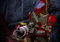 Kal'Reegar takes cover from a Geth Colossus