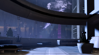 Liara's apartment has an amazing, if gloomy, view