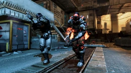 The Assault Trooper on the right is primed for a Fire Explosion