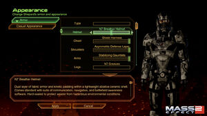The new armor customization screen in Mass Effect 2