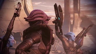 Asari troops rejoicing in the aftermath of war