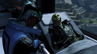 Thane in his last moments, with Kolyat praying for him