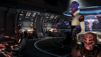 Aria issuing orders aboard her hijacked Cerberus cruiser