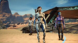 MEA Pic Ryder, Cora, Liam & Peebee vor dem Eingang des Eos-Gewölbes