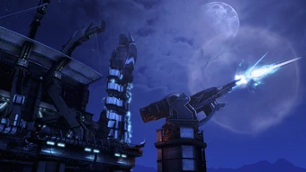 Jamming tower and one of the AA guns