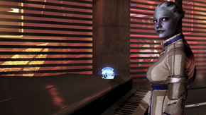 Liara and Glyph by Shepard's piano