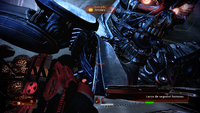 Shepard combatiendo con el Segador humano en la Base Recolectora (Mass Effect 2 Legendary Edition)