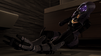 "It's a pretty bird made of rainbows. It's flying out the eyehole of a skull being held in the mouth of a thresher maw with a naked woman holding a sword on its back."