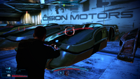 Shepard viendo un modelo de Cision Motors (Mass Effect 3: Ciudadela)