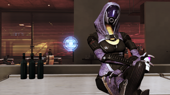 Liara, this is a party. The only dialect I want to hear from you is... [hiccups]... "inebriated asari."