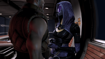 Shepard and Tali on a semi-private moment