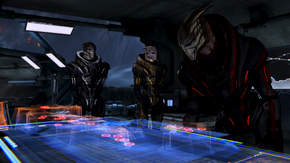General Corinthus managing the situation on Menae, flanked by Sergeants Tobestik and Bartus