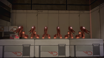 A rack of defence drones in Bring Down the Sky