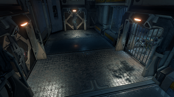 The door on the left is the main entrance of the prison while the door on the far side leads to the prison stockroom and the secret maintenance shaft