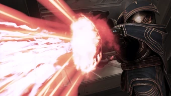 Eve firing the first of two shots from a Claymore shotgun