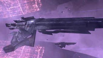 A turian cruiser of the Citadel Fleet