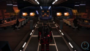 Auf dem Weg zum Techniker Offizier Ochren, welcher einen in die Einzelheiten der Kampfsimulation einweiht.