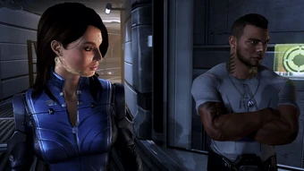 Ashley alongside James Vega, sporting synthetic markings if Shepard decided on that path