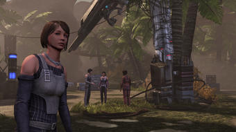 Women in the encampment. They seem... tense about something.