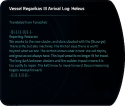 Vessel Regarikas III Arrival Log: Heleus