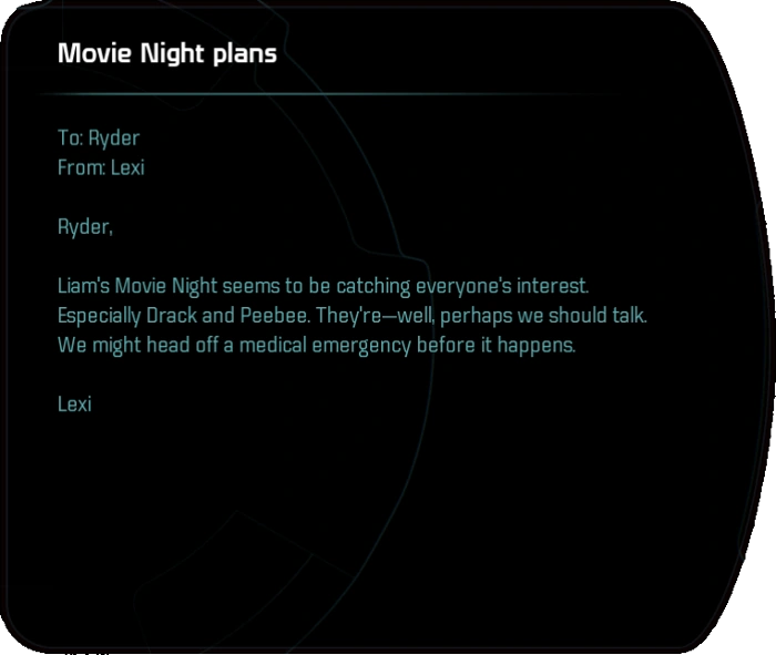 Movie Night plans Mass Effect Andromeda Wiki