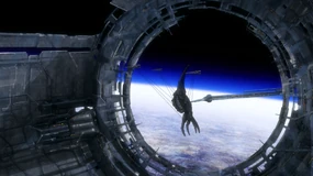 La Sovereign intatta e la Cittadella in orbita intorno a un pianeta