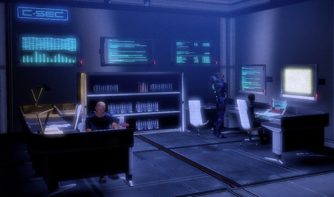 Effect office. Mass Effect служба безопасности Цитадели. Цитадель кабинет Андерсона Mass Effect 2. Масс эффект офис СБЦ. Комната допроса.