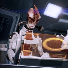 Mordin nel laboratorio tecnico della Normandy