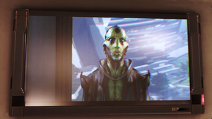 Thane sul grande schermo nella camera da letto di Shepard