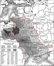 Map showing the percentage of Jews in the Pale of Settlement and Congress Poland, The Jewish Encyclopedia (1905)