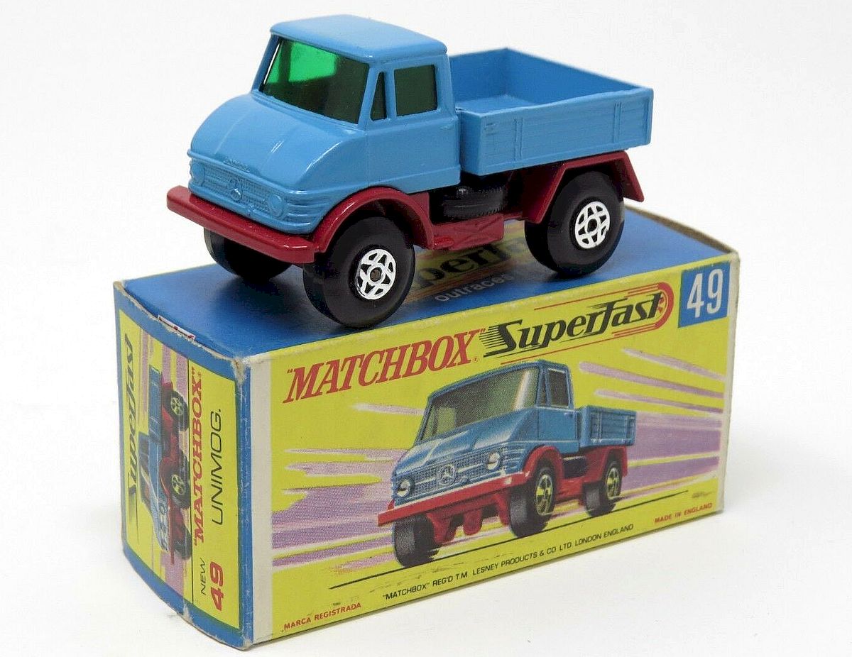 1981 MATCHBOX LESNEY SUPERFAST MB48 RESCUE UNIMOG WITH PLOW BLUE BOX NEW IN BOX 