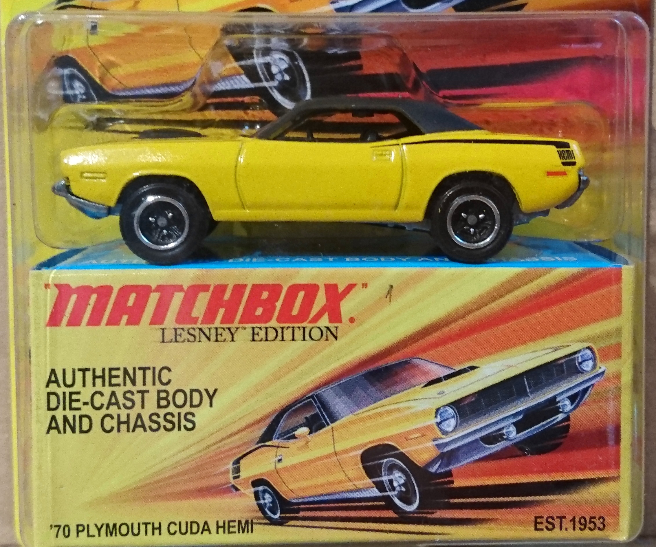 Pastel Yellow Matchbox MBX Highway56/100 1970 Plymouth Cuda 