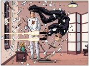 Chuang Tzu watches on as the Redpill crashes through the window into his apartment while a butterfly flutters on as it pleases