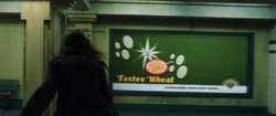 A poster advertising Tastee Wheat in the subway.