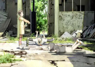 Kids playing a contest to see who can reach the ground first without hitting it