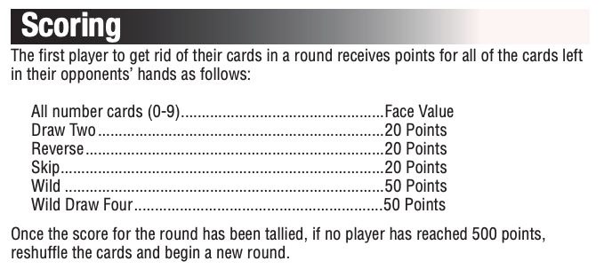 Scoring system, Uno Wiki