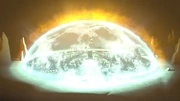 Mortum creates a giant dome-like shield to protect him and Max.