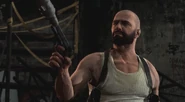 Max Payne holding a 1911 with a bottle that has gaffer tape on it.