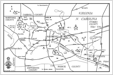 Mayberry County Map with City Labels