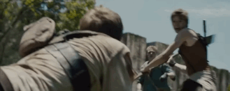 "Newt whacking an infected Ben off of Thomas with a shovel