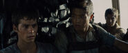Tim, Thomas and Minho in the helicopter.