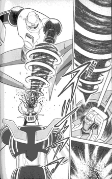 Getter Robo attacking the Mazinger Z's Pilder