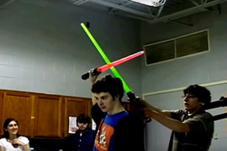 A delicious pre-MBMBaM meme of Griffin in a lightsaber fight. Griffin spoke about this meme in Episode 367: Shrimp! Heaven! Now!. Watch the original video here.