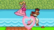 Peach hitting Ryu with Peach Bomber on Mushroom Kingdom II.