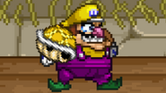 Wario holding a Yellow Shell on Emerald Cave.