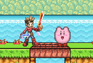 Kirby and Lloyd taunting on Mushroom Kingdom II.