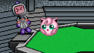 Jigglypuff hitting Bomberman with Rollout's early design on Pokémon Colosseum.